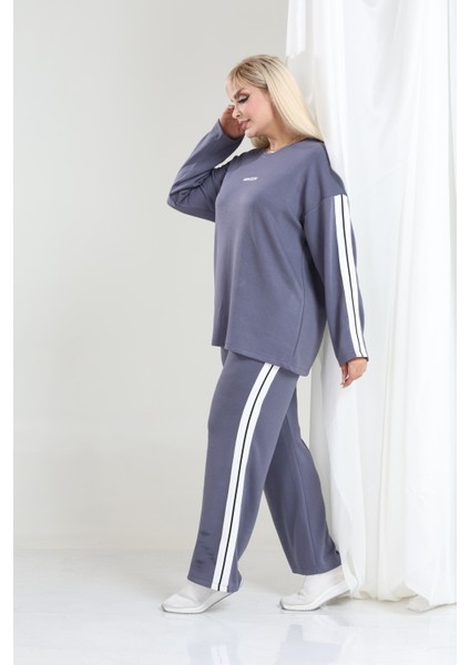 Kadın Büyük Beden Uzun Kollu Şerit Detaylı Oysho Tarzı Modal Kumaş Takım modelleri