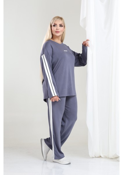 Kadın Büyük Beden Uzun Kollu Şerit Detaylı Oysho Tarzı Modal Kumaş Takım fırsatları