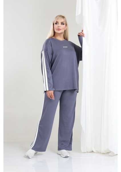 Kadın Büyük Beden Uzun Kollu Şerit Detaylı Oysho Tarzı Modal Kumaş Takım indirimleri