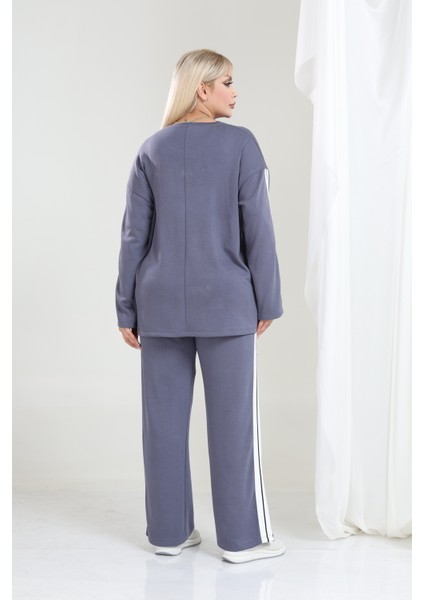 Kadın Büyük Beden Uzun Kollu Şerit Detaylı Oysho Tarzı Modal Kumaş Takım