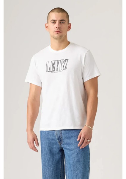 Erkek Baskılı Bisiklet Yaka Relaxed Fit Beyaz T-Shirt - A2082-0294