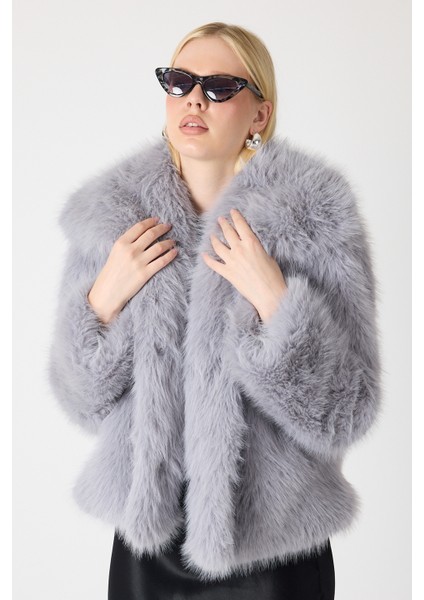Premium Kürk Şal Yaka Ceket Gri