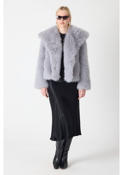 Premium Kürk Şal Yaka Ceket Gri