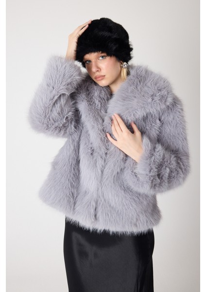 Premium Kürk Şal Yaka Ceket Gri