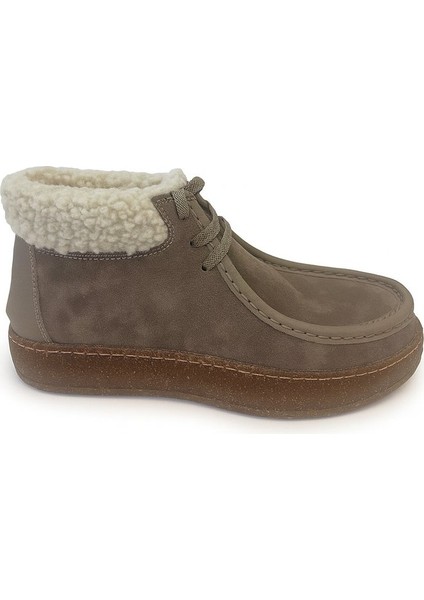 Nira Hakiki Deri 6 cm Boy Uzatan Kadın Bot - Vizon