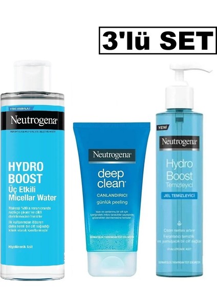 Hydro Boost Makyaj Temizleme Suyu, Temizleme Jeli, Canlandırıcı Peeling Jel - 3'lü Set
