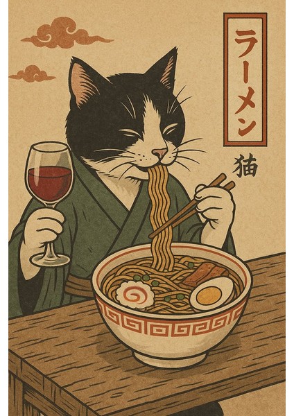 Noodle Yiyen Kedi Iıı Ev Duvar Salon Güzellik Salonu Ofis Dükkan Dekarasyon Kanvas Tablo fiyatları