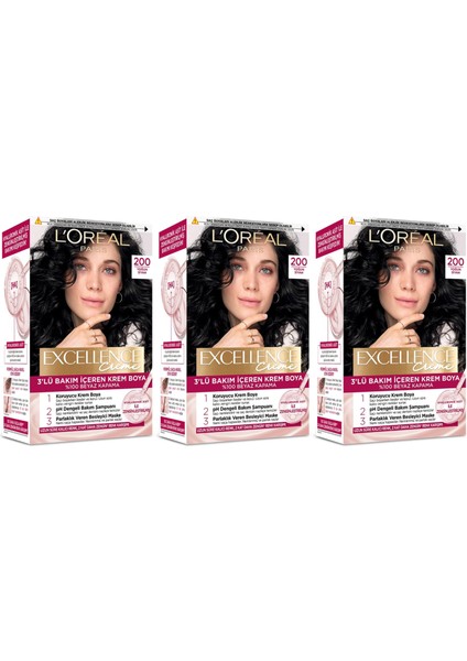 Excellence Saç Boyası 200 Yoğun Siyah 3'lü Set Yenilenmiş Ambalaj