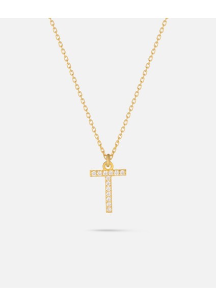 14 Ayar Altın Kişiye Özel Zirkon Taşlı Harf Kolye