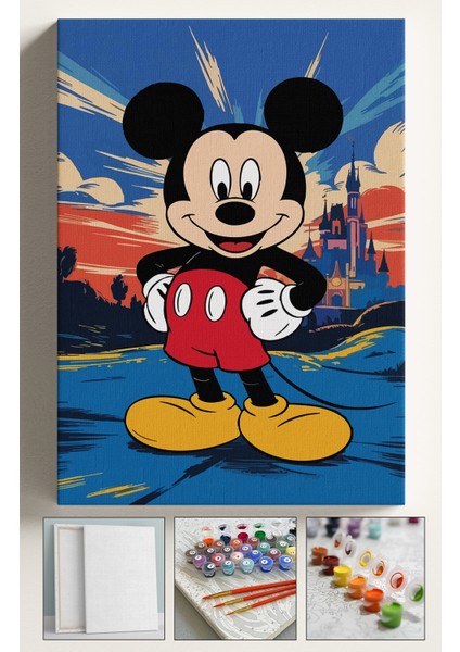 Sayılarla Boyama Çerçeveli Hobi Seti Numaralı Tuval Fırça Boya Dahil Kasnaklı 40X50 cm Mickeyerkek