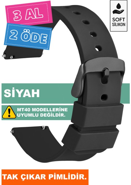Tcl Movetime MT42-MT42X Family Saat Uyumlu Siyah Renk Siyah Tokalı Silikon Saat Kordonu 71SYH