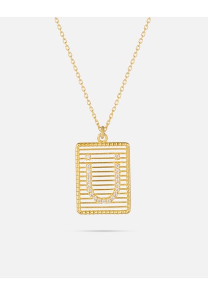 14 Ayar Altın Harfli Çerçeve Kolye