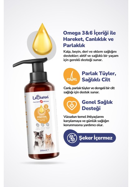 Fish Oil - Kedi ve Köpek Için Balık Yağı 200ML Omega 3 ve 6 Takviyesi Tüy ve Cilt Sağlığı Destekleyici fiyatları