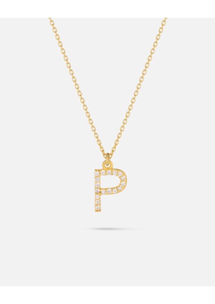 14 Ayar Altın Kişiye Özel Zirkon Taşlı Harf Kolye