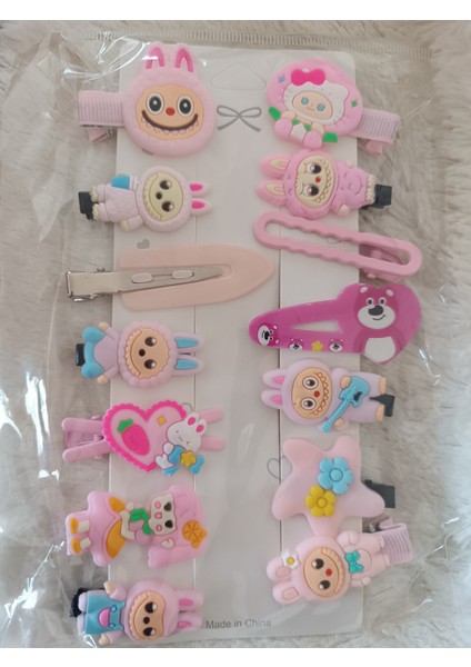 Labubu Model 14 Lü Pembe Tonlarında Karışık Model Çocuk,bebek Set Toka