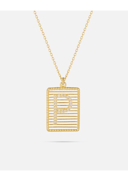 14 Ayar Altın Harfli Çerçeve Kolye