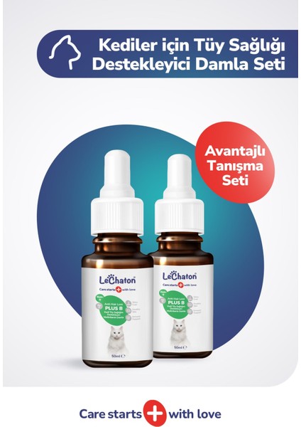 2 x Plus+B Damla -Kedi Için Biotin ve Çinko Içeren Tüy Döküm Önleyici Multivitaminli Plus+B Damla – 50 ml