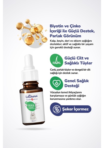 2 x Plus+B Damla -Kedi Için Biotin ve Çinko Içeren Tüy Döküm Önleyici Multivitaminli Plus+B Damla – 50 ml fiyatları