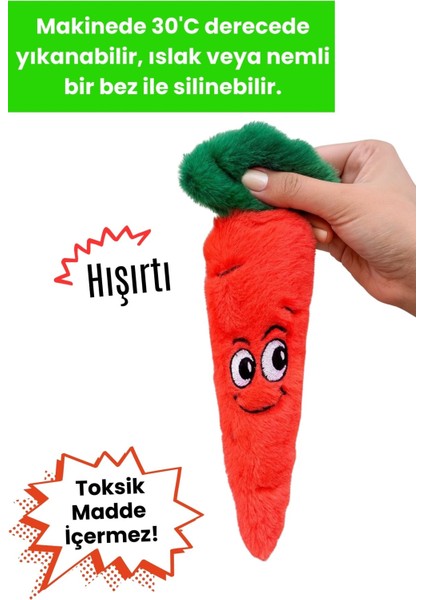 Peluş Havuç Sesli Köpek Oyuncağı – Hışırtılı, Ergonomik, Köpek Uyku/Oyun Arkadaşı