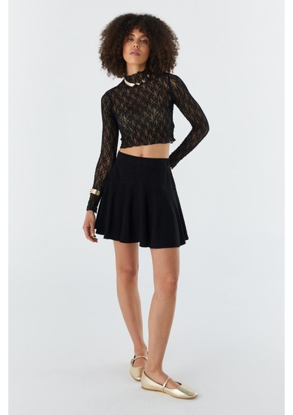 Volanlı Şort Etek Sıyah