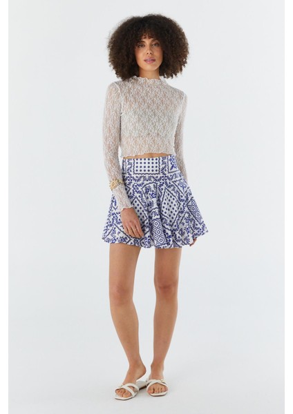 Volanlı Şort Etek Mavı