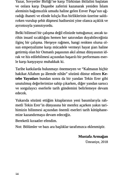 Enver Paşa’nın Türkistan Kurtuluş Savaşı - Tekin Erer