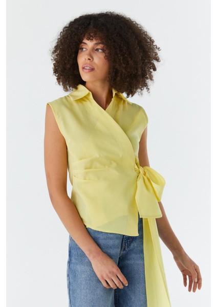 Yanı Bağlamalı Kolsuz Bluz Sarı modelleri