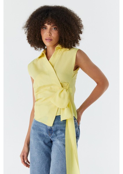 Yanı Bağlamalı Kolsuz Bluz Sarı fırsatları