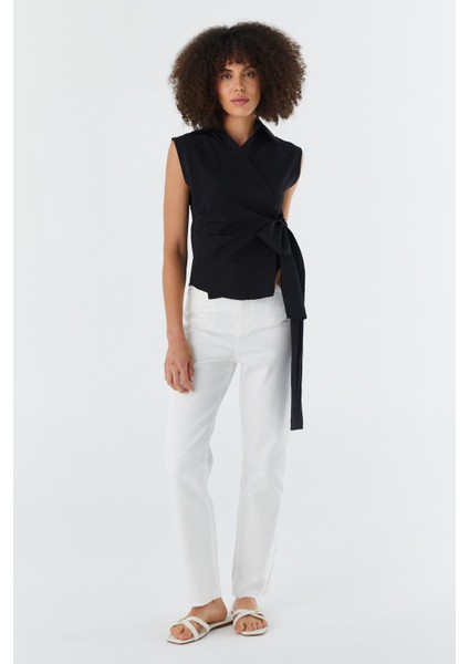 Yanı Bağlamalı Kolsuz Bluz Sıyah