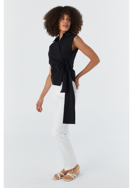 Yanı Bağlamalı Kolsuz Bluz Sıyah modelleri