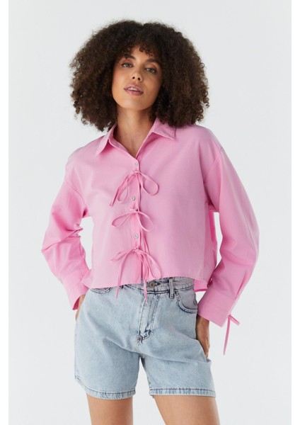 Fiyonk Bağcıklı Crop Gömlek Pembe fiyatları