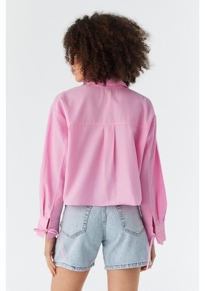 Fiyonk Bağcıklı Crop Gömlek Pembe indirimleri