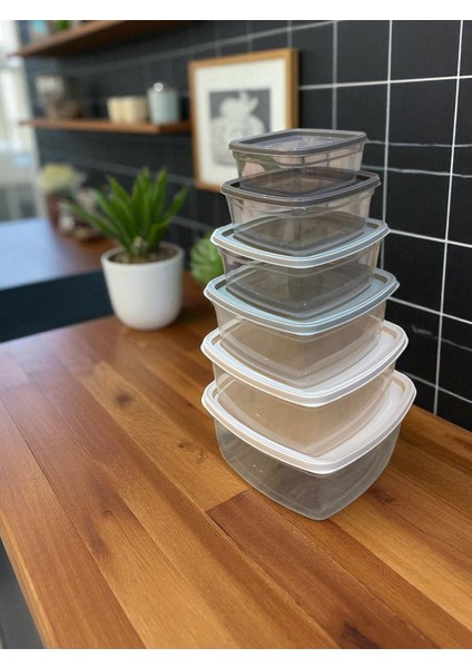 Kare Saklama Kabı Seti – 6 Parça, Farklı Boylarda, Şeffaf, Renkli Kapaklar, Şık Tasarım, Yerden Tasarruf fırsatları