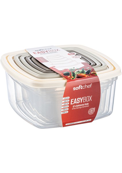 Kare Saklama Kabı Seti – 6 Parça, Farklı Boylarda, Şeffaf, Renkli Kapaklar, Şık Tasarım, Yerden Tasarruf