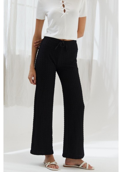 Beli Lastikli Gofre Pantolon Sıyah modelleri