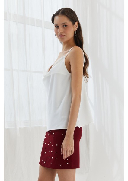 Askılı Degaje Yaka Saten Bluz Ekru fiyatları