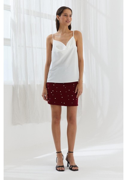 Askılı Degaje Yaka Saten Bluz Ekru fırsatları