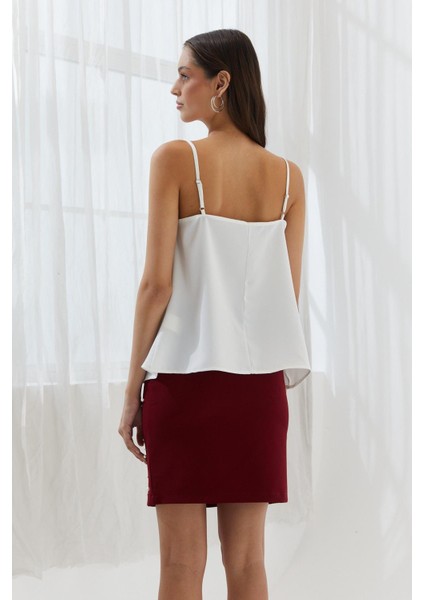 Askılı Degaje Yaka Saten Bluz Ekru indirimleri