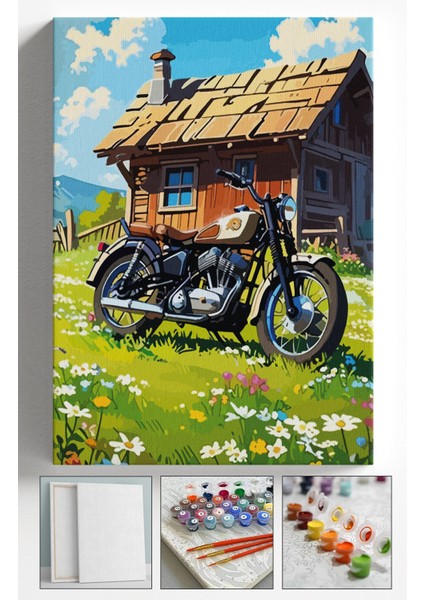 Sayılarla Boyama Çerçeveli Hobi Seti Numaralı Tuval Fırça Boya Dahil Kasnaklı 40X50 cm MOTOR1A