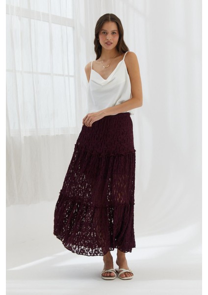 Dökümlü Dantel Etek Bordo modelleri