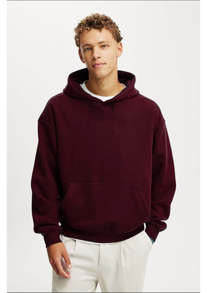 Bordo Kapüşonlu Kanguru Cep Erkek Sweatshirt E7169
