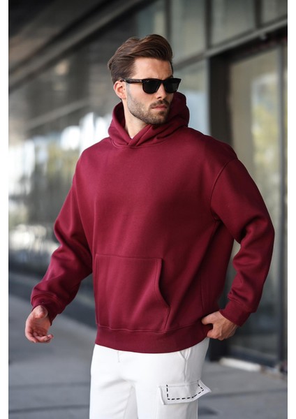 Bordo Kapüşonlu Kanguru Cep Erkek Sweatshirt E7169 modelleri