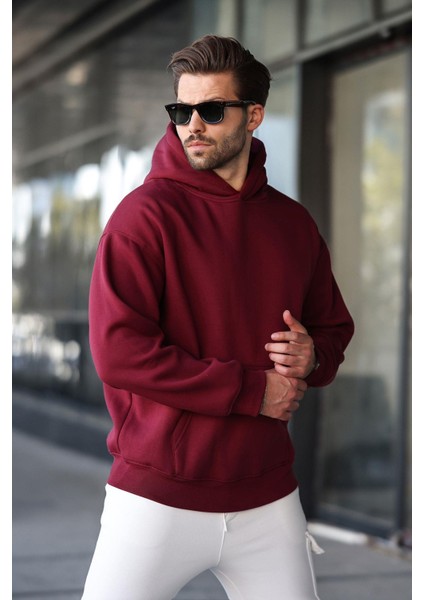 Bordo Kapüşonlu Kanguru Cep Erkek Sweatshirt E7169 indirimleri