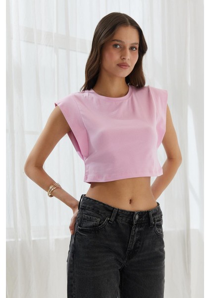 Omzu Vatkalı Crop Bluz Pembe fiyatları
