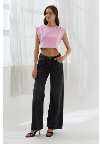 Omzu Vatkalı Crop Bluz Pembe modelleri