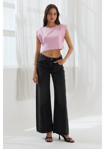 Omzu Vatkalı Crop Bluz Pembe fırsatları