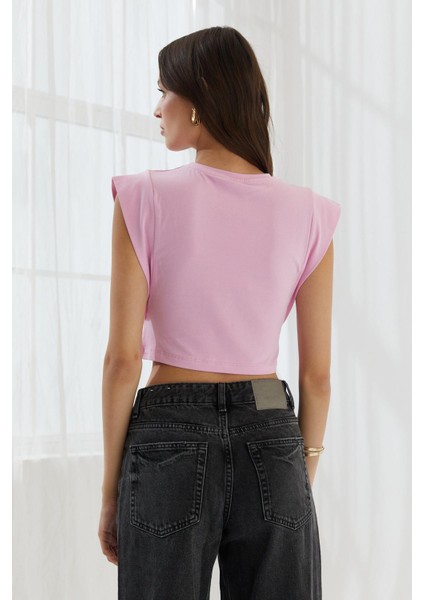 Omzu Vatkalı Crop Bluz Pembe indirimleri