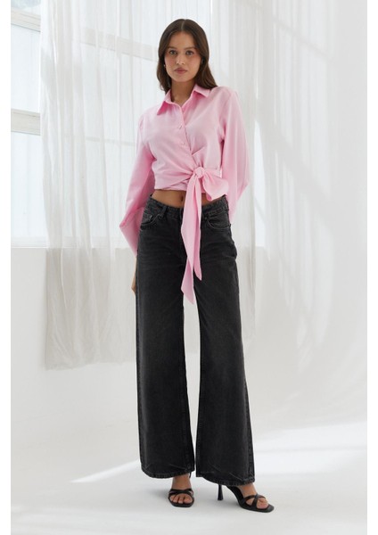 Yan Bağlamalı Crop Gömlek Pembe fiyatları