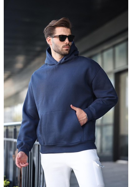 Lacivert Kapüşonlu Kanguru Cep Erkek Sweatshirt E7169 modelleri