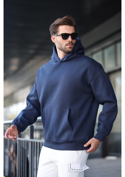 Lacivert Kapüşonlu Kanguru Cep Erkek Sweatshirt E7169 indirimleri